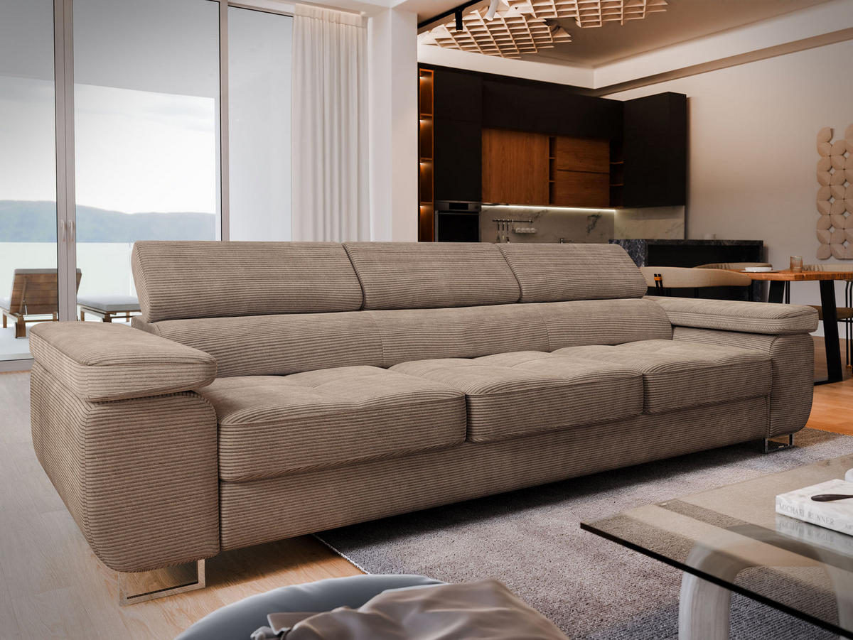 BETTSOFA MOSINE Beige Kordstoff mit Schlaffunktion - Beige, Textil (281/87/98cm) - MASSENO
