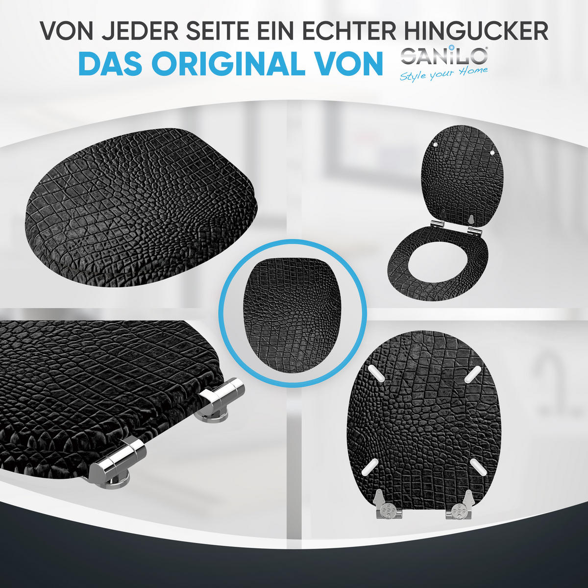 WC Sitz mit Absenkautomatik Leder - Schwarz, Holzwerkstoff (38/6/47cm) - Sanilo