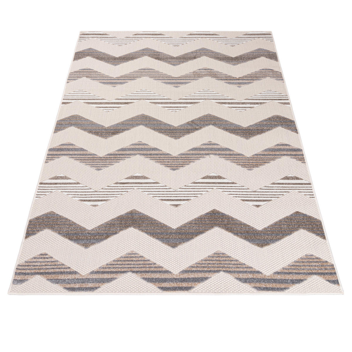 TEPPICH Outdoor Beige Bunte Chevron Geometrisch Kurzflor Rechteckig - 80x150 cm - Braun, Textil (80/150cm) - Mazovia