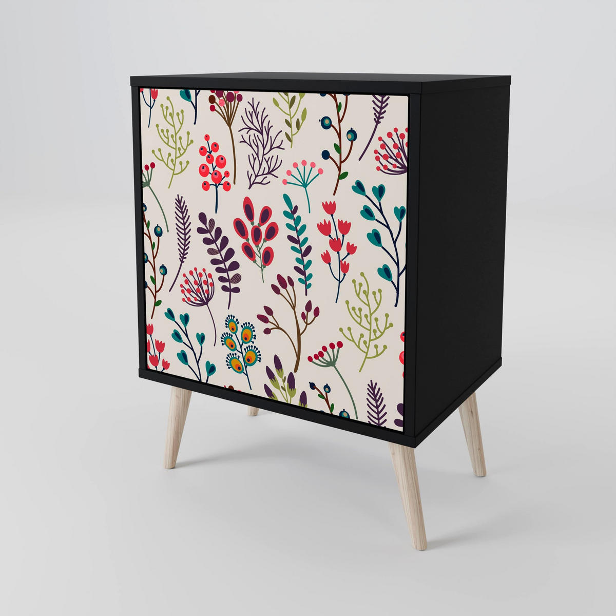 SIDEBOARD AUTUMN SUNDRIES, Schwarz, 57,5x42x67,5 cm, Schwarze Metall-Rahmenfüße - Multicolor/Schwarz, Holzwerkstoff/Metall (57.5/67.5/42cm) - SpaceRebels