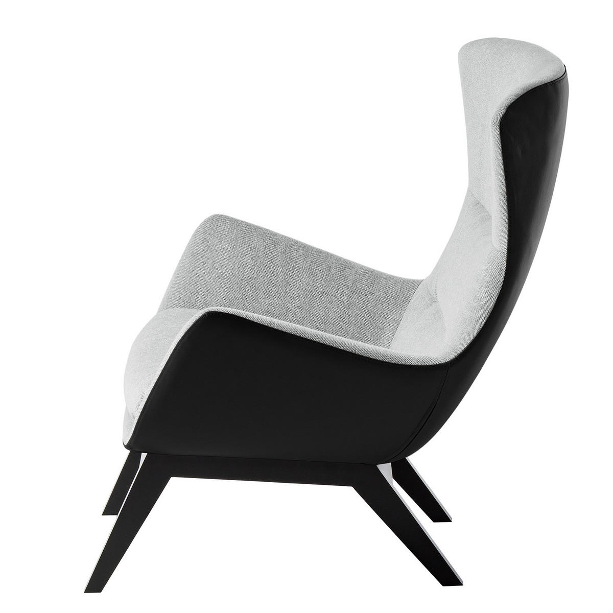 SESSEL mit Holzfüßen - Hellgrau/Schwarz, Leder/Birkenholz (84/99/96cm) - home24