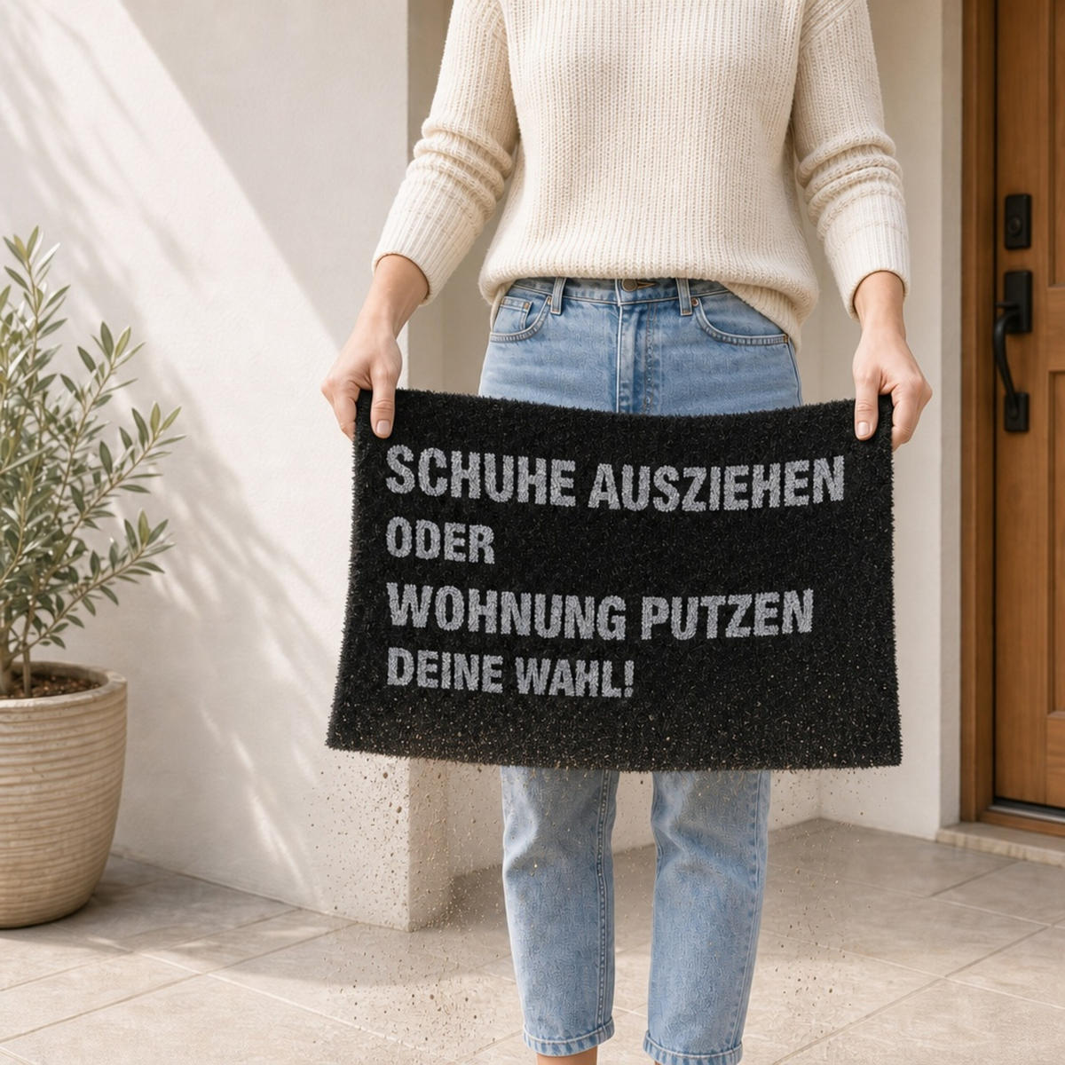 ROHOŽKA černá bílá kokos text Zouvej boty 60x40 cm - černá, textil/plast (60/40cm) - Relaxdays