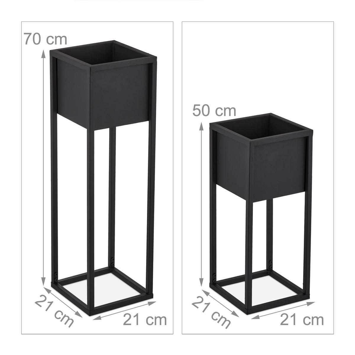 2xBLUMENSTÄNDER - Schwarz, Metall (21/70/21cm) - Relaxdays