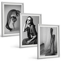 BILDER SET 3er Set - 40x60 cm Silberner Rahmen - Schwarz-Weiß-Porträts von Frauen - Silberfarben, Kunststoff (40/60cm) - TULUP