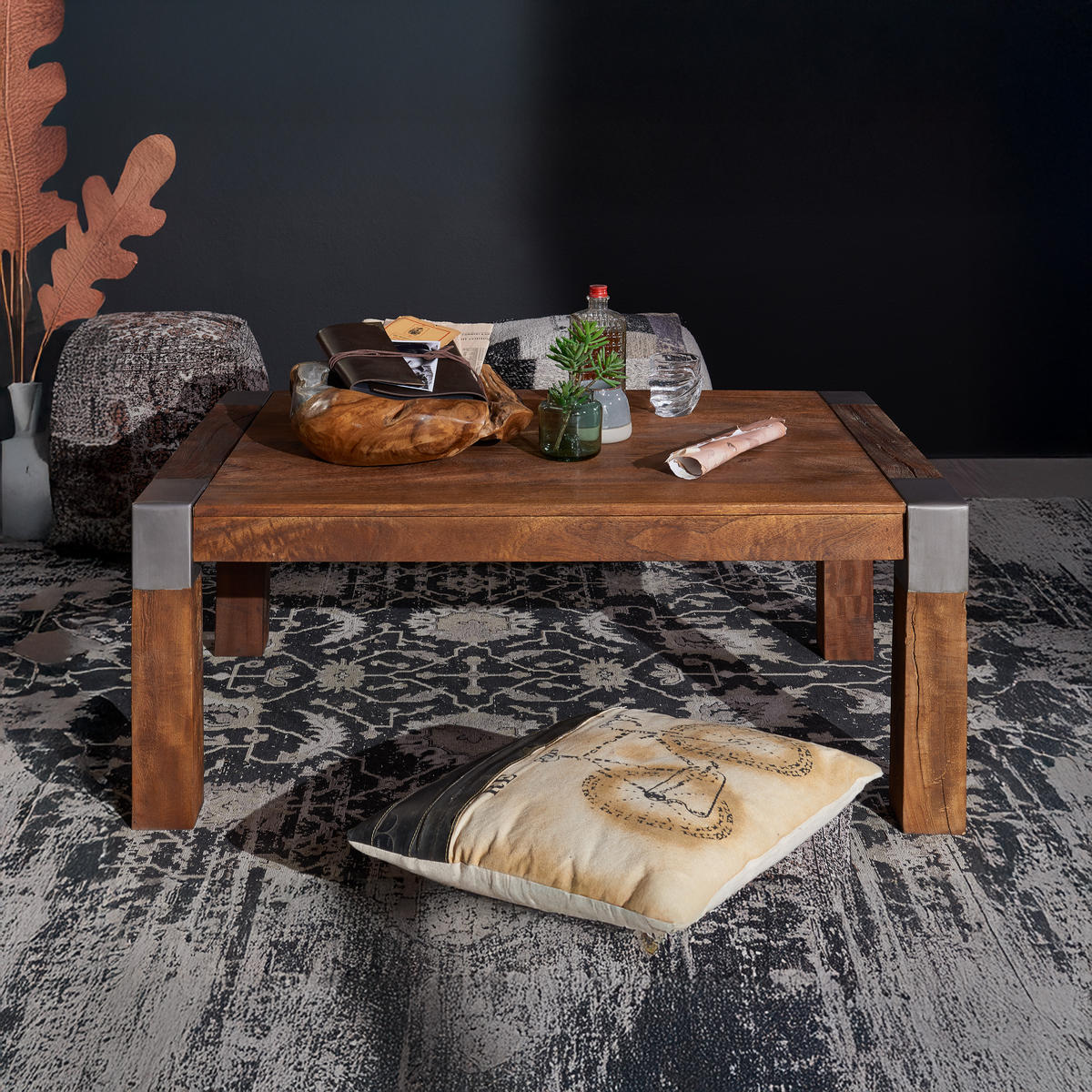 COUCHTISCH Mango 110x70x45 braun lackiert Amsterdam #18 - Braun, Holz (110/70/45cm) - Massivmoebel24