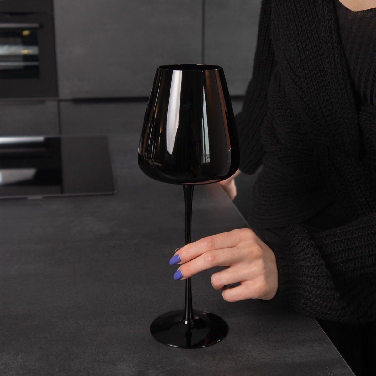 WEINGLAS-SET 500 ml (4er Set) - Schwarz, Glas (0.5L) - Intirilife