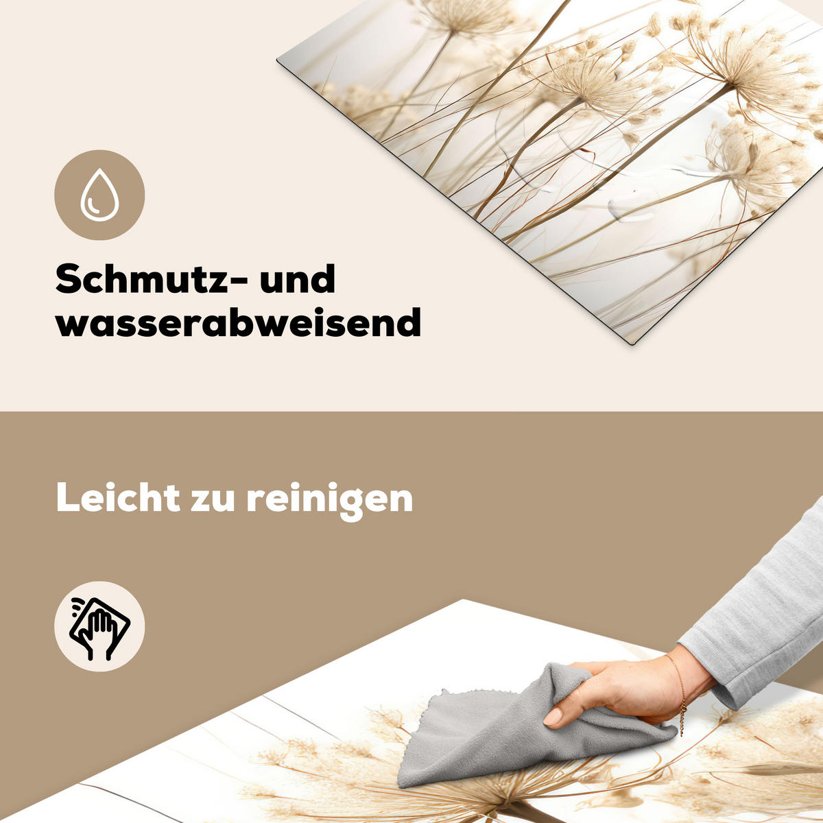 HERDABDECKPLATTE Blumen - Weiß - Sonnenlicht 65x52 cm - Ecru, Kunststoff (65/0.2/52cm) - MuchoWow