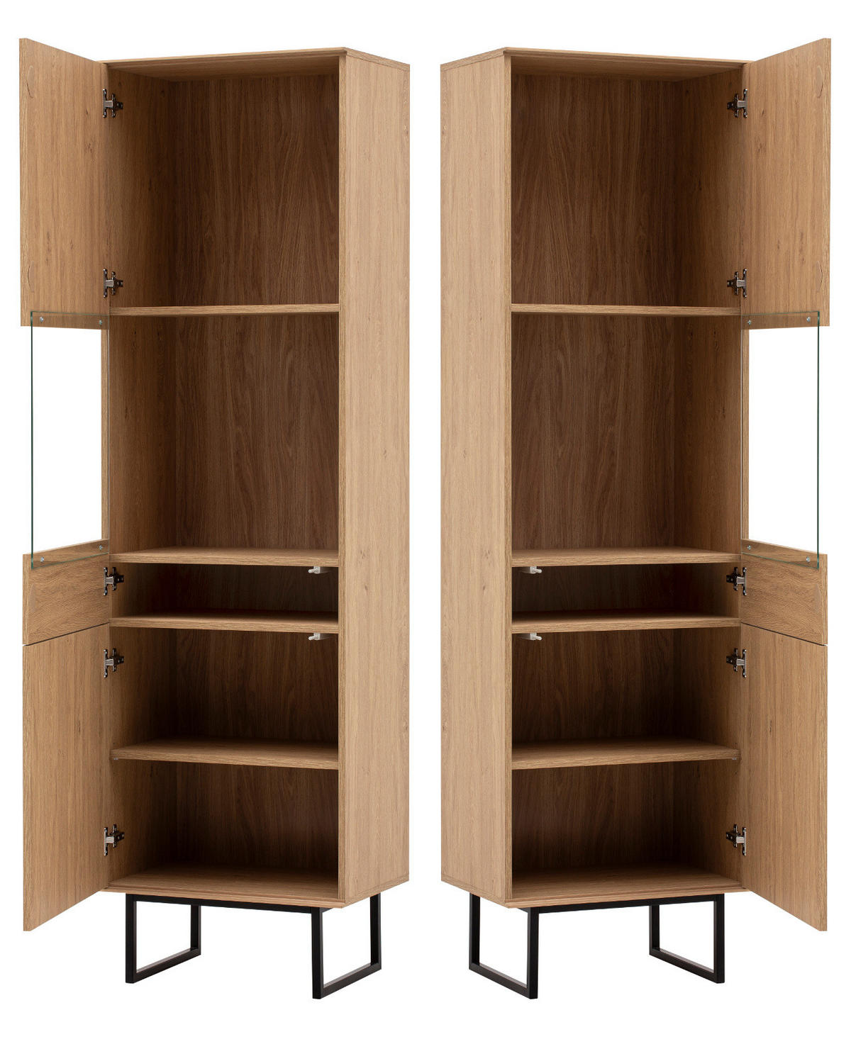 VITRINE Stone Eiche, Vitrinenschrank 58 x 200 cm, mit Push-to-Open - Eichefarben/Schwarz, Holzwerkstoff/Metall (58/200/40cm) - Furn.Design