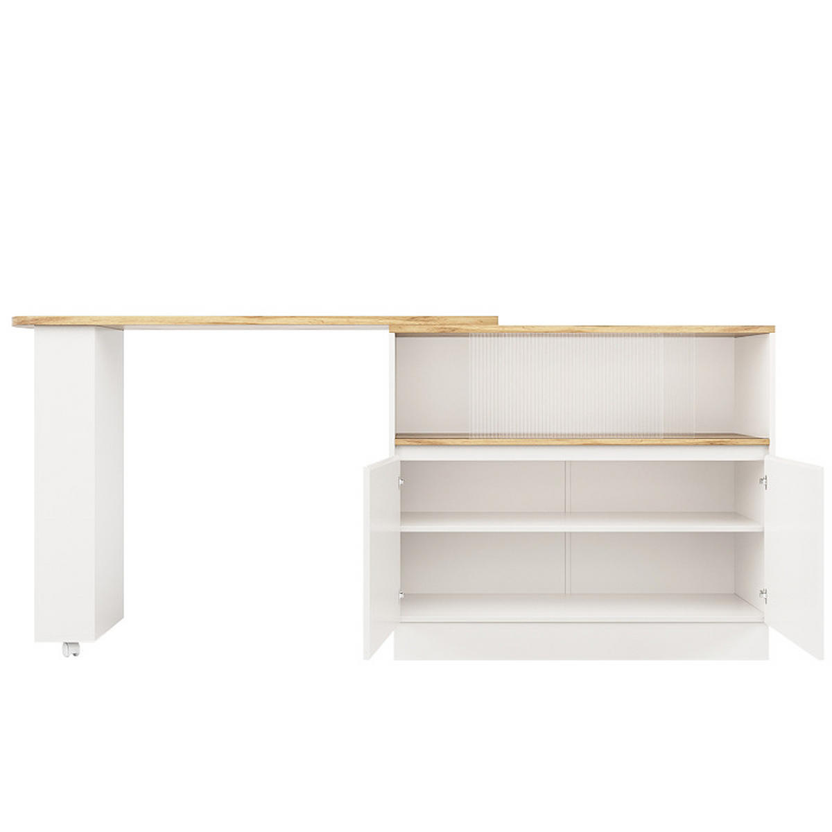 BARTISCH 90/45/100 cm Weiß drehbar 360° mit Glasschiebetür aus MDF - Weiß, Holzwerkstoff (90/45/100cm) - OKWISH