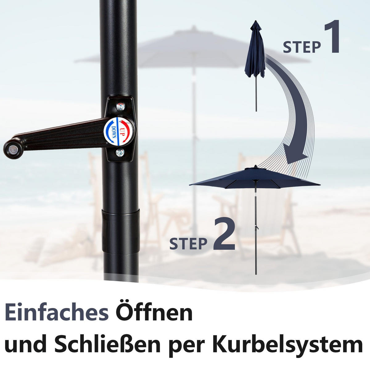 SONNENSCHIRM 264x264cm,Aluminium,Sonnenschutz,Dunkelblau - Dunkelblau, Metall (264/264cm) - LVHOM