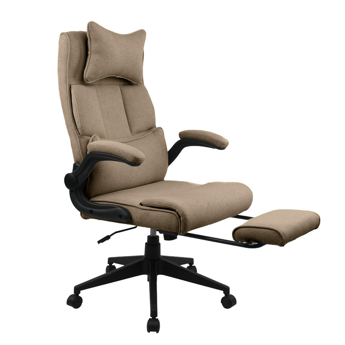 BÜRODREHSTUHL mit Fußablage - Webstoff / Eisen - Schwarz/Braun, Textil/Metall (68/100/71cm) - home24