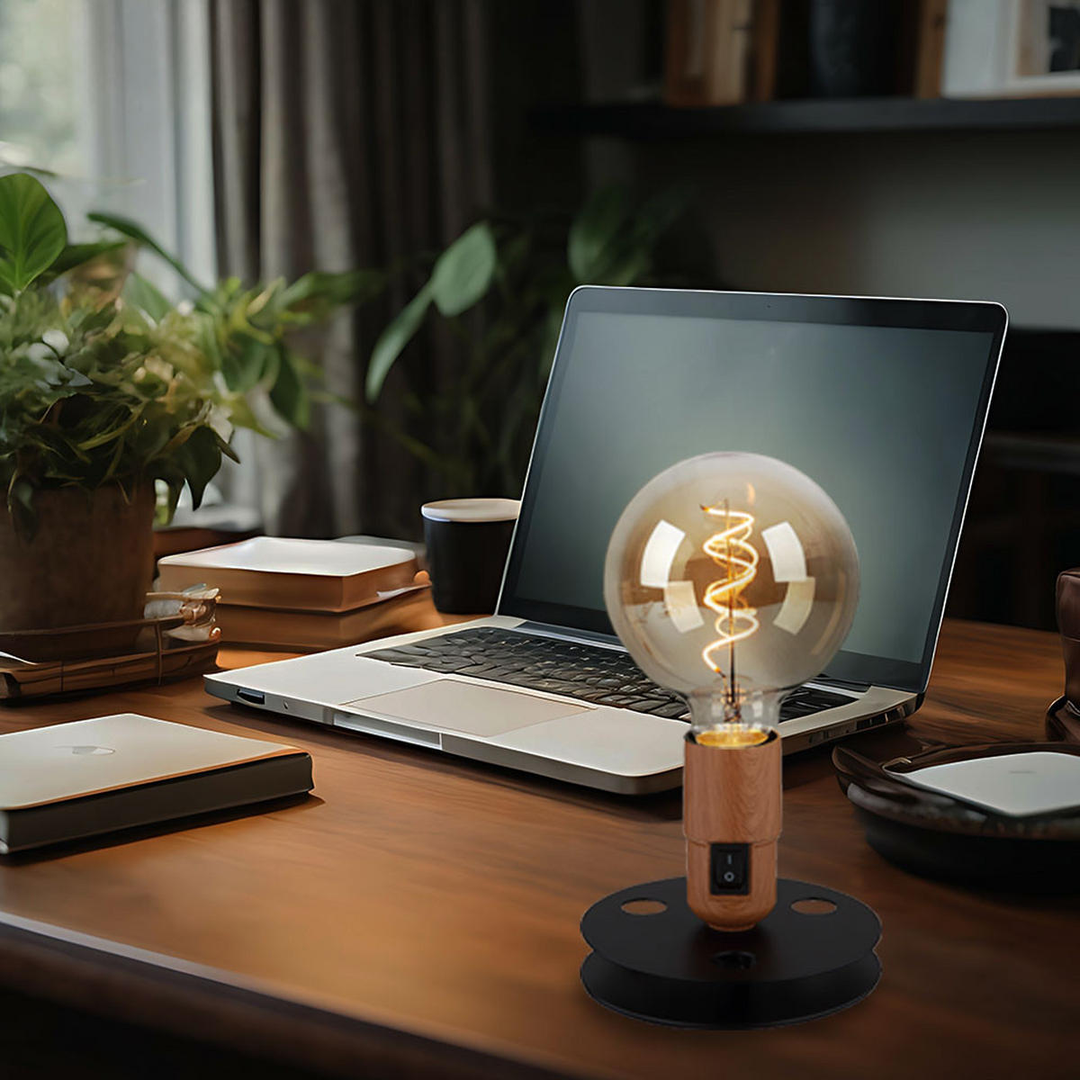 TISCHLEUCHTE JOHANNA Holzoptik Schwarz 2er Set - Schwarz, Metall (12/12/9cm) - Globo Lighting