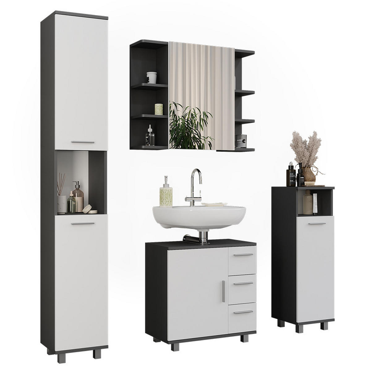 KOUPELNOVÝ NÁBYTEK Ilias Antracitová/bílá - bílá/antracitová, kompozitní dřevo (60.2/60.8/33cm) - Vicco