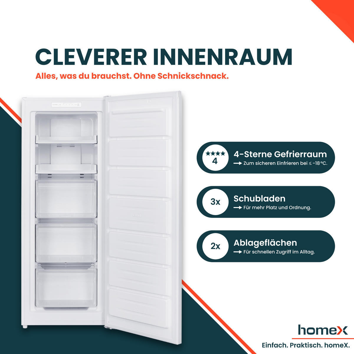 GEFRIERSCHRANK No Frost, groß - 161L Nutzinhalt, 4-Sterne Gefrieren, Super-Frost-Funktion, weiß - Weiß, Kunststoff/Metall (54/143/60cm) - homeX