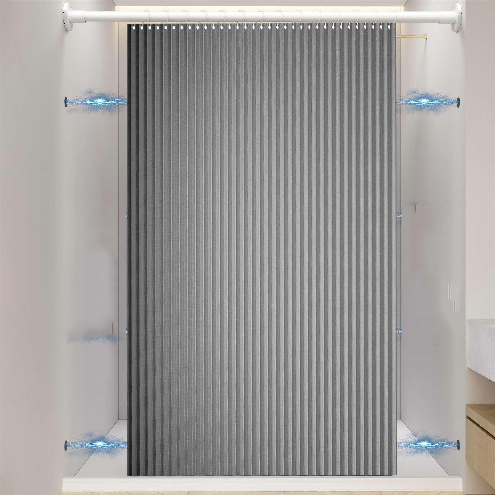 DUSCHVORHANG Grau magnetisch faltbar Leinen wasserdicht schimmelresistent ohne Bohren mit Haken - Grau, Textil (180/200cm) - MCBOSON