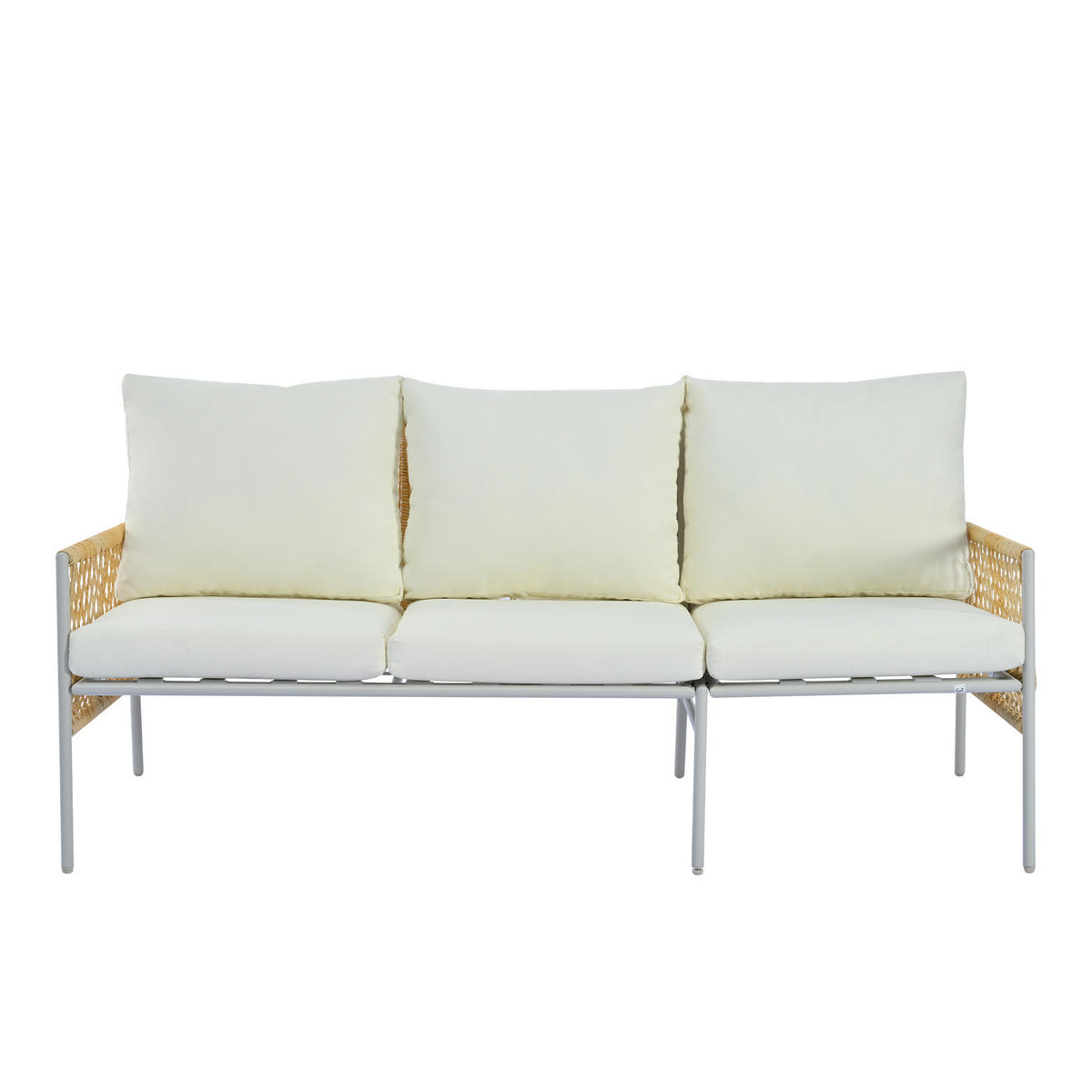 GARTENMÖBELSET aus Rattan 173x54.5x77cm beige mit Couchtisch aus gehärtetem Glas - Beige, Metall - Modfu