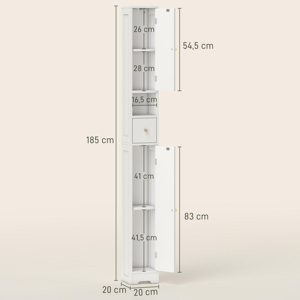 HOCHSCHRANK DE-12539 20/20/185 cm Weiß - Weiß, Holzwerkstoff (20/185/20cm) - ComfortXL