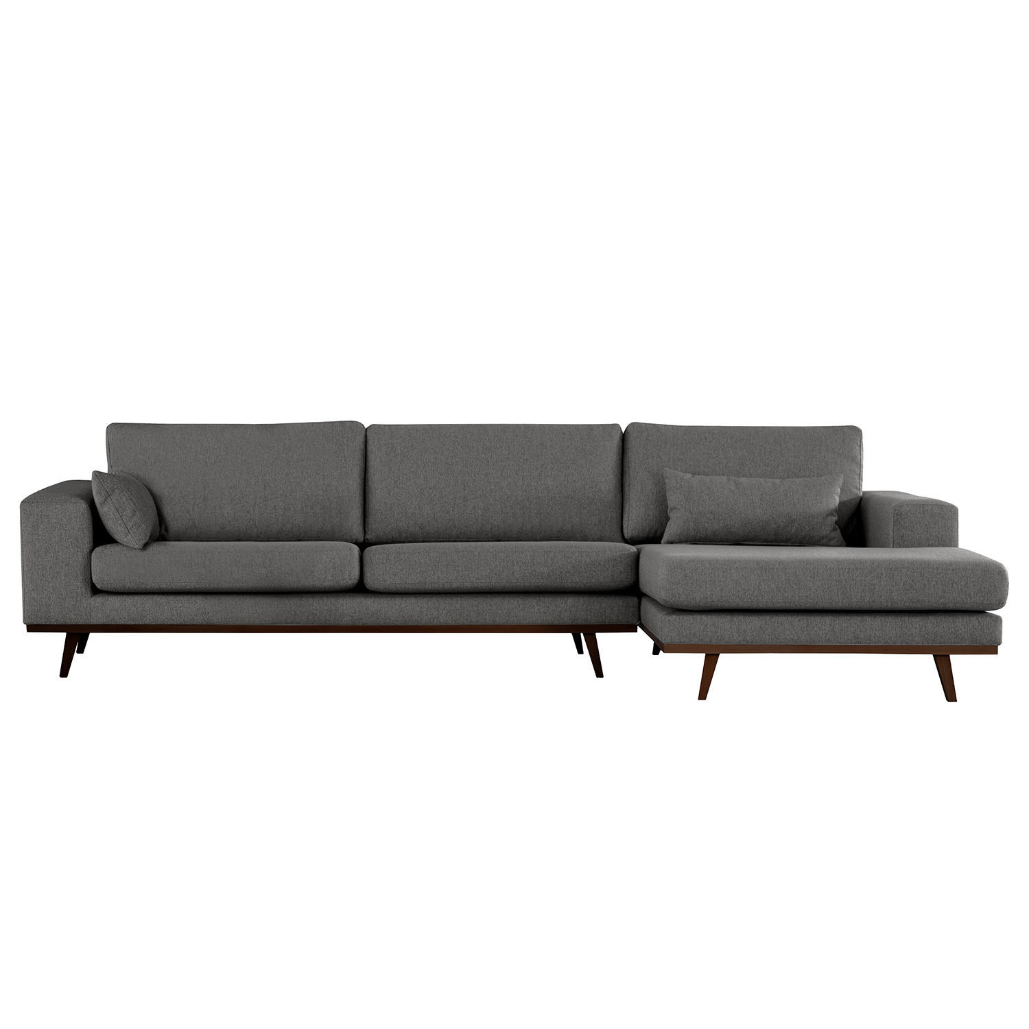 ECKSOFA mit Longchair - Dunkelgrau/Buchefarben, Buchenholz/Textil (281/153cm) - home24