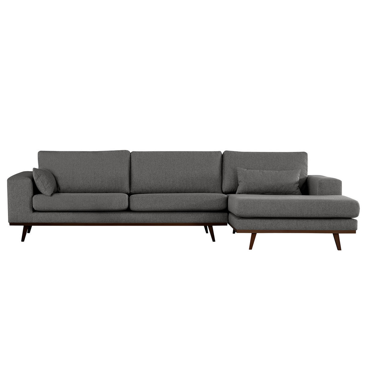 ECKSOFA mit Longchair - Dunkelgrau/Buchefarben, Buchenholz/Textil (281/153cm) - home24