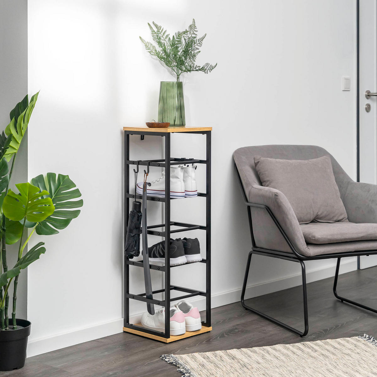SCHUHREGAL, schwarz - Schwarz, Metall (28/90.5/28cm) - eluno
