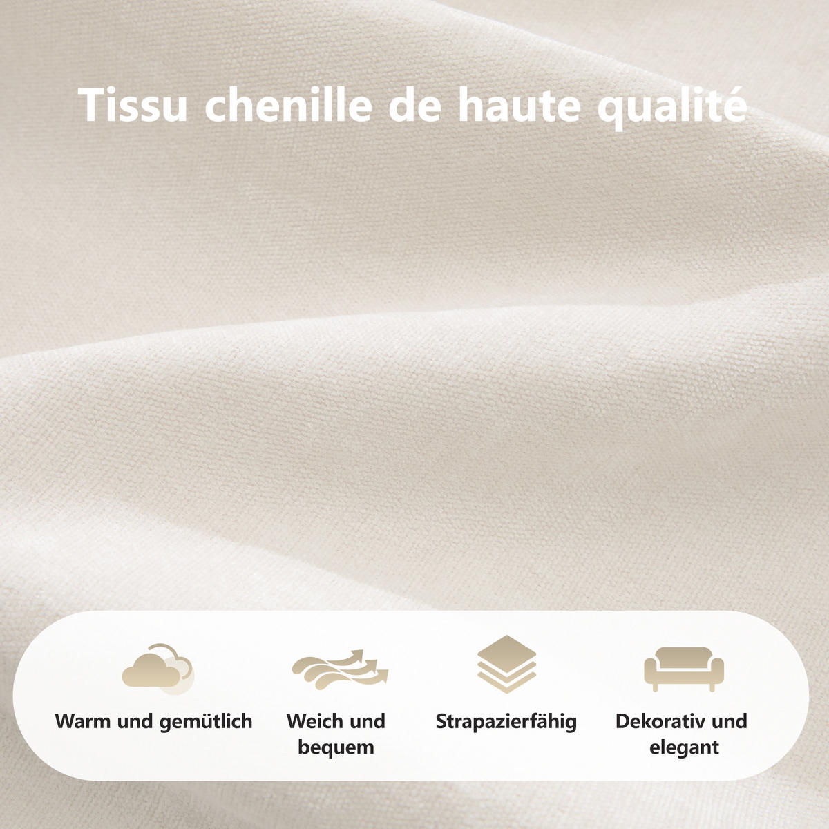 2-SITZER SOFA chenille modular & montagefrei - Weiß, Textil (204/76/95cm) - Urban Meuble