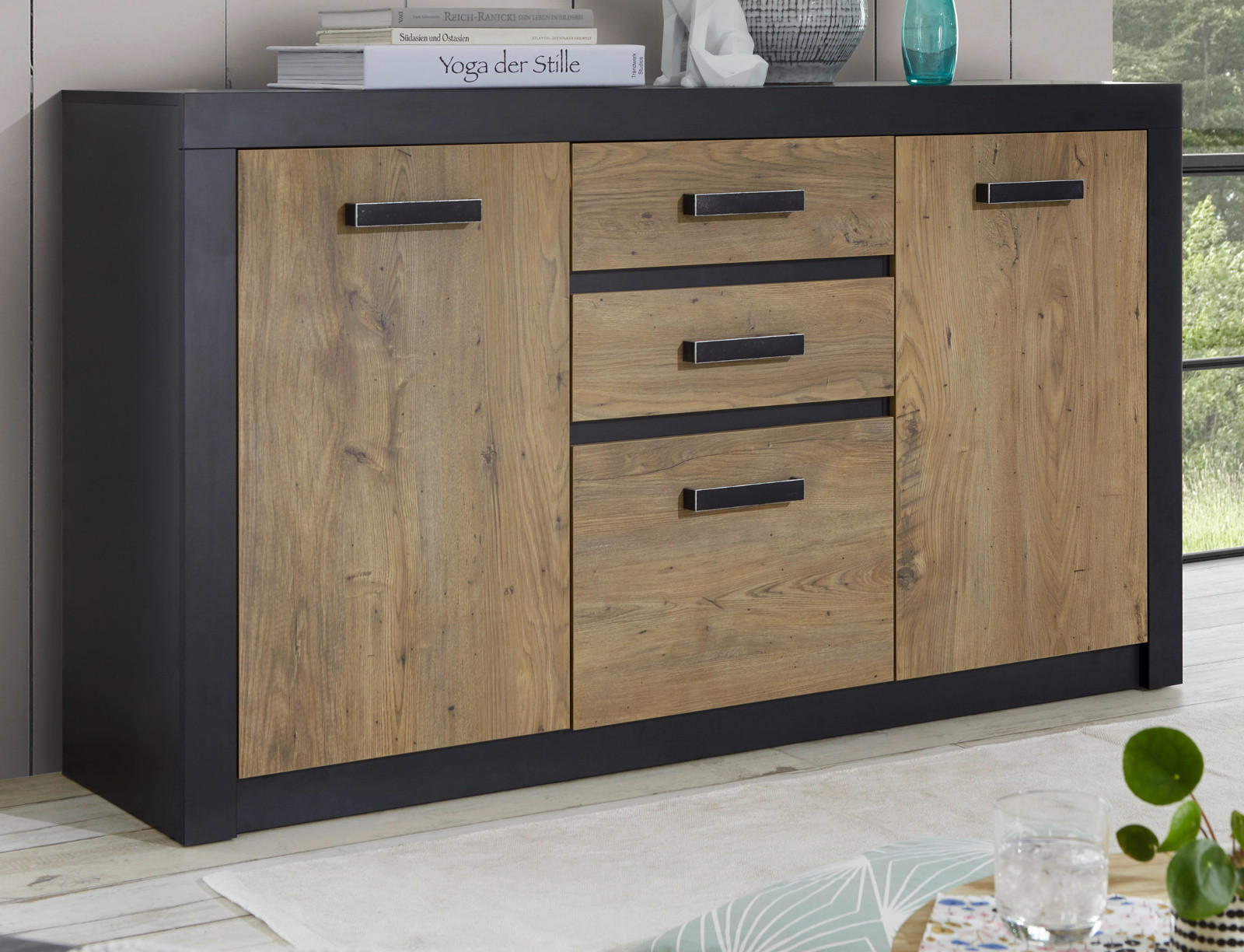 SIDEBOARD Kastanie grau Fresco , Kommode, 153 x 88 cm - Kastanienfarben/Dunkelgrau, Holzwerkstoff/Kunststoff (153/88/42cm) - Furn.Design
