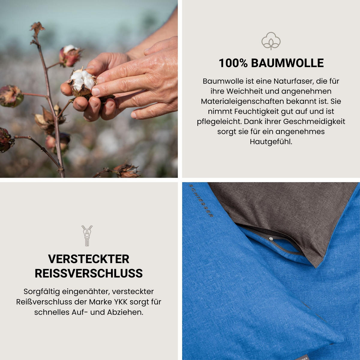 BETTWÄSCHESET Doubleface - Renforcé - 2-teilig - 135 x 200 cm - Blau-Dunkelgrau - Blau/Dunkelgrau, Textil (135/200cm) - SCHIESSER