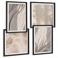 BILDER SET 4er Set - 50x50 cm & 40x60 cm Schwarzer Rahmen - Nahaufnahme von natürlichen Boho-Stoffen - Schwarz, Kunststoff (50/50cm) - TULUP