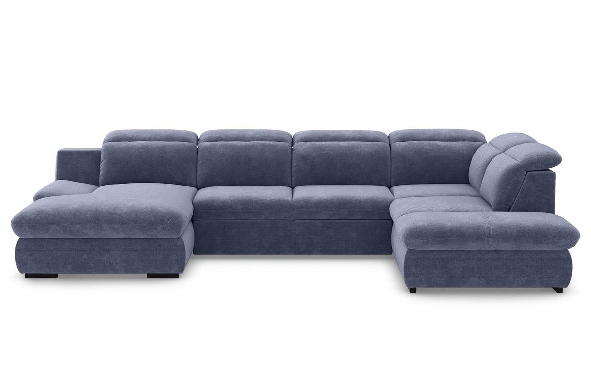 WOHNLANDSCHAFT mit Schlaffunktion und Bettkasten, verstellbare Kopflehnen - Blau/Schwarz, Kunststoff/Textil (218/80/341cm) - Cotta