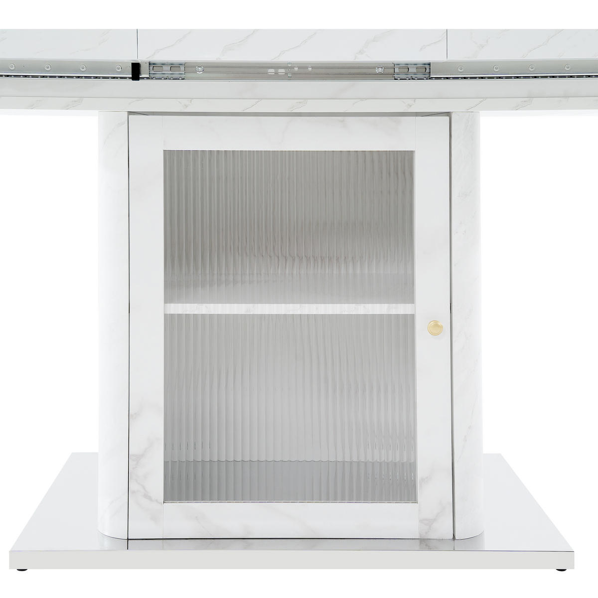 ESSTISCH Weiß Marmoroptik mit Ausziehfunktion & Stauraum-Sockel - Weiß, Glas/Holzwerkstoff (80/160/76cm) - Urban Meuble