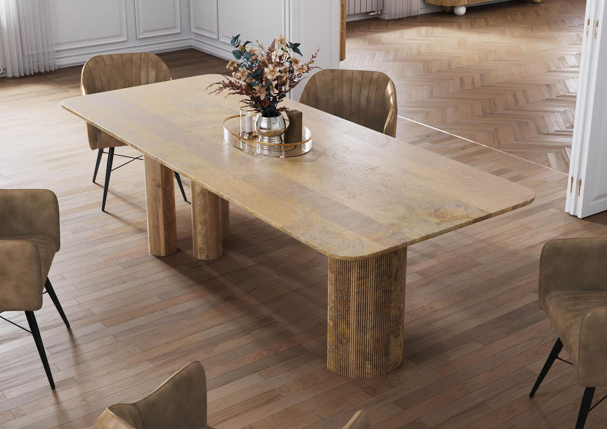 ESSTISCH Mango 240x100x77 natur lackiert FLORENZ #112 - Naturfarben, Holz (240/100/77cm) - Massivmoebel24