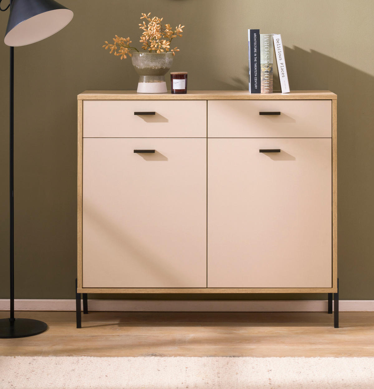 KOMMODE Kaschmir, Eiche 105 cm, SIDEBOARD mit Soft-Close - Kaschmir/Eichefarben, Holzwerkstoff/Metall (105/95/35cm) - Furn.Design