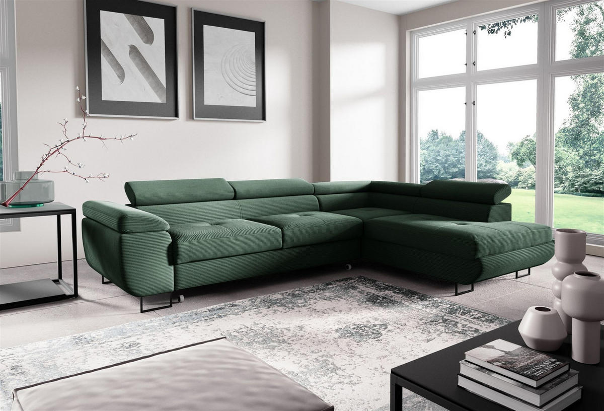 ECKSOFA Declan Mit Schlaffunktion - Grün, Holzwerkstoff/Textil (277/203cm) - Fun Möbel