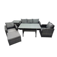 GARTENSET mit 3-Sitzer-Sofa,Beistelltisch,Esstisch Polyrattan 6-Sitzer - Dunkelgrau/Grau, Glas/Kunststoff - Fimous