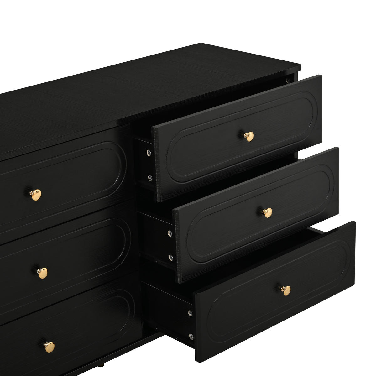 SIDEBOARD in Schwarz Aufbewahrungsschrank mit 6 Schubladen, 120 B/40 T/75 H(cm), fürs Wohn & Schlaf - Schwarz/Naturfarben, Holzwerkstoff (120/75/40cm) - STILVORA