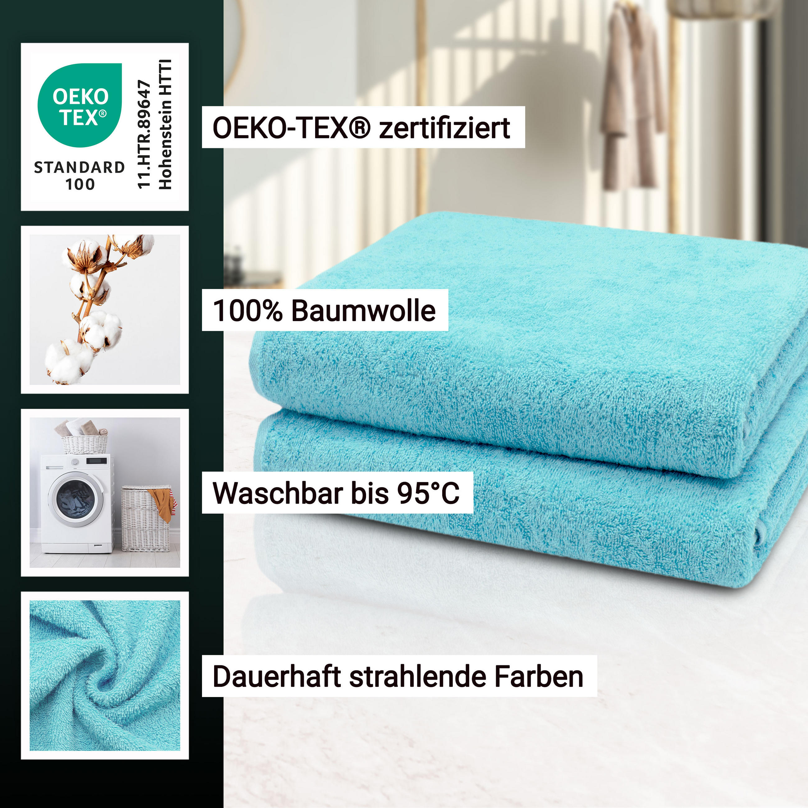 BADETUCH, 2er-Set, 100x150 cm, 100% Baumwolle, Blau - Blau, Textil (100/150cm) - Zollner