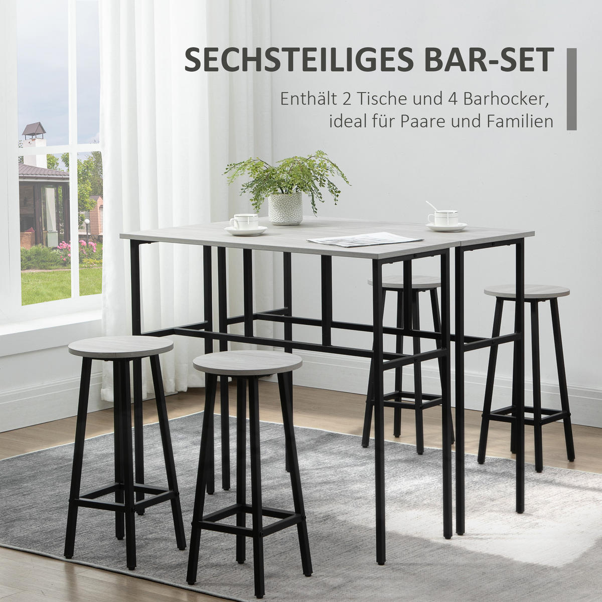 BARTISCH-SET, Spanplatte, Grau+Schwarz - Grau, Kunststoff (40/90/100cm) - HOMCOM