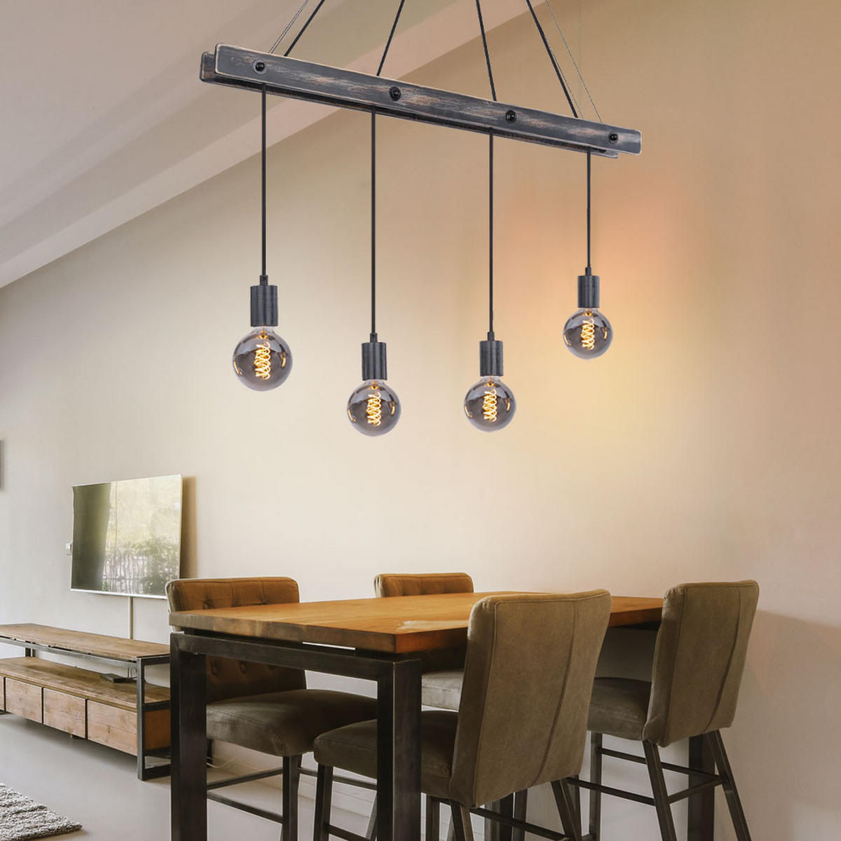 HÄNGELEUCHTE Metall Holz Schwarz matt - Schwarz, Holz (90/9/120cm) - Globo Lighting
