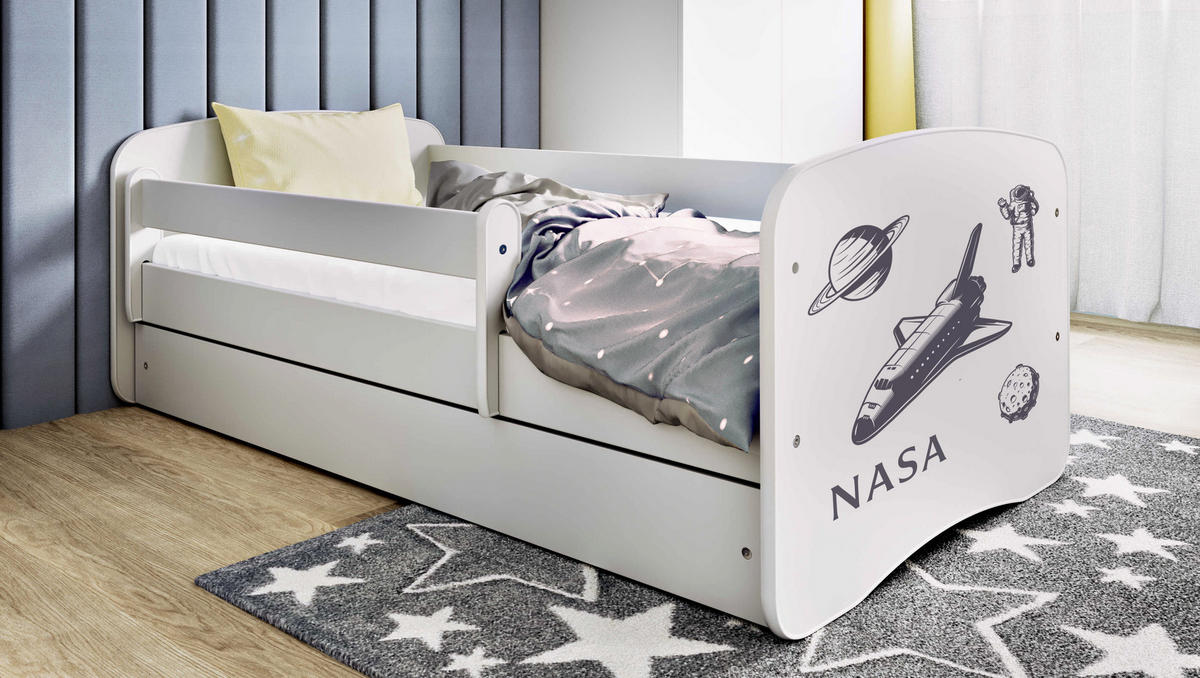 KINDERBETT NASA mit Schublade und Matratze 180/80 - Weiß, Holzwerkstoff (80/180cm) - RAUMHIRSCH FURNITURE