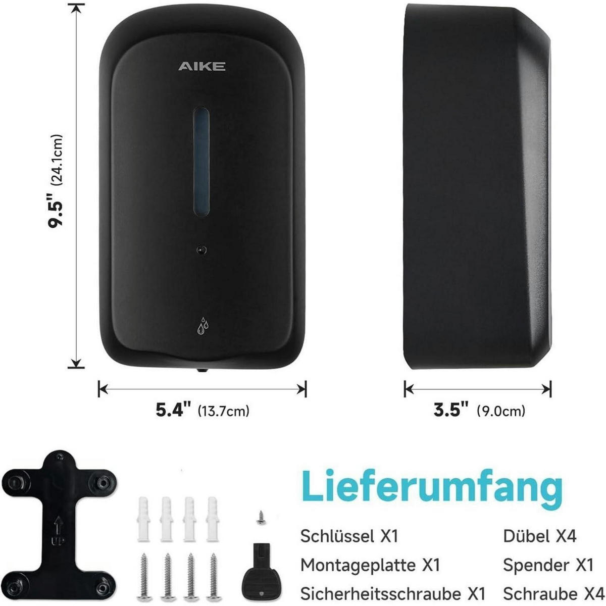 SEIFENSPENDER Wandmontiert 1000 ml Schwarz Manipulationssicher - Schwarz, Kunststoff (14.9/11.2/25.7cm)