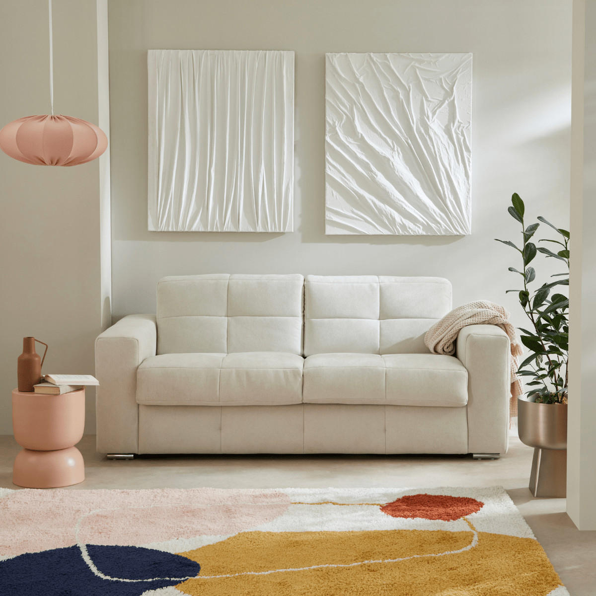 SCHLAFSOFA 3-sitzer mit express-Öffnung in stoff cameron 207/102/84 cm - Beige, Holz (207/84/102cm) - Calicosy