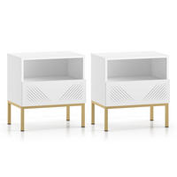 NACHTTISCH 2ER SET Clearing weiß / gold 50 / 34 / 53cm Fußgestell - Goldfarben/Weiß, Holz/Holzwerkstoff (50/53/34cm) - Feldmann-Wohnen
