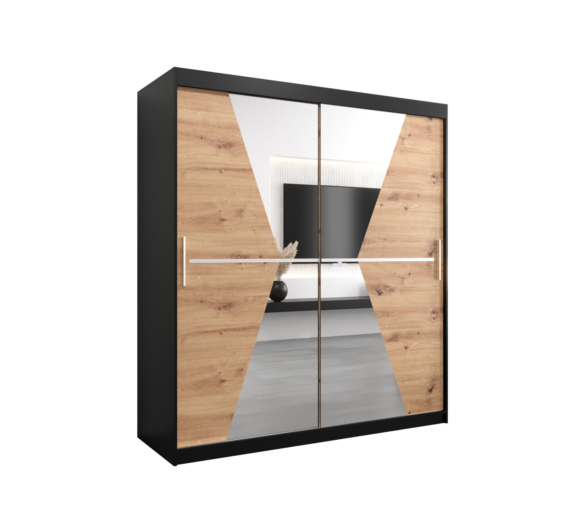 SCHWEBETÜRENSCHRANK 200/180/62 2-türig - Silberfarben/Schwarz, Holz/Kunststoff (180/200/62cm) - Abiks Möbel