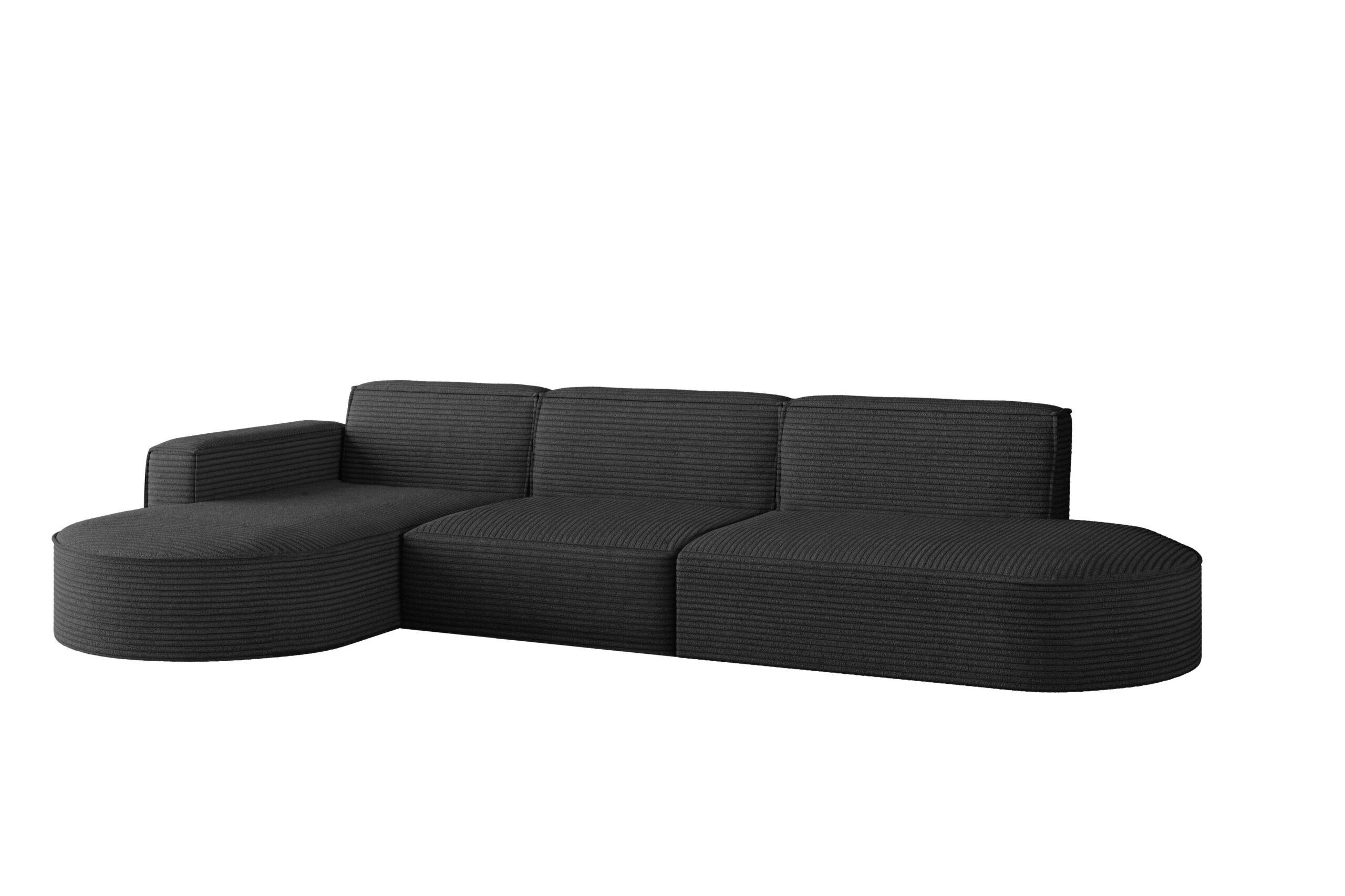 Kaiser Möbel ROHOVÁ SEDAČKA designová ve tvaru L MODENA 302 cm tkanina Poso Černá Levá strana