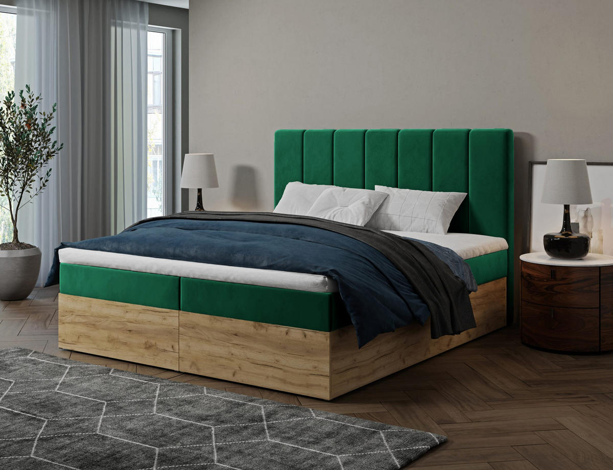 BOXBETT Doppelbett Jessen 180x200 cm Dunkelgrün - Dunkelgrün, Textil (180/200cm) - Fedve