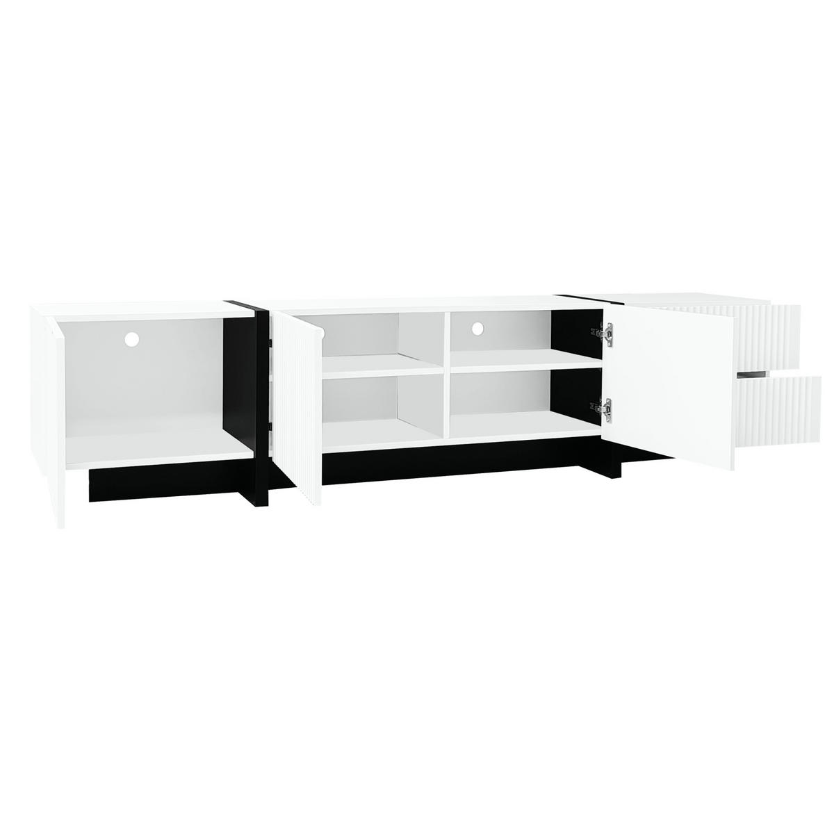 TV-SCHRANK aus MDF und Spanplatte 190x35x45 cm Schwarz/Weiß mit 3 Türen, 2 Schubladen und Dämpfungsscharnieren - Weiß, Holzwerkstoff (190/45/35cm) - Modfu