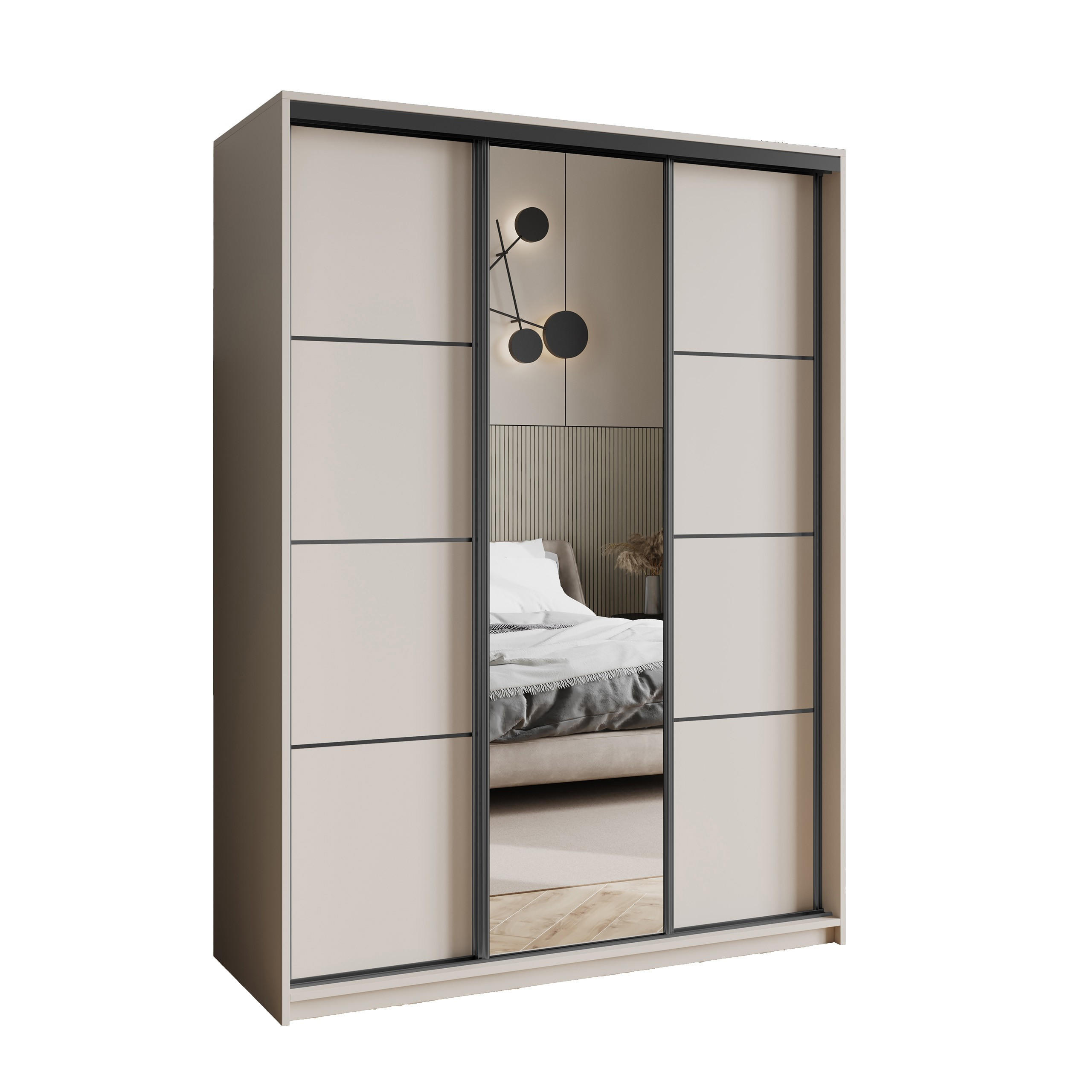 SCHWEBETÜRENSCHRANK VARO 150/205/60 cm 3-türig mit Spiegel Kaschmir - Kaschmir, Holzwerkstoff (150/205/60cm) - MASSENO