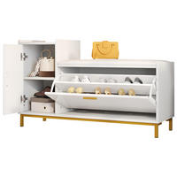 SCHUHBANK in 100x38x68cm mit 2 Fächern 1 Schrank,Weiß + Gold - Weiß, Holzwerkstoff (38/68/100cm) - KOMHTOM