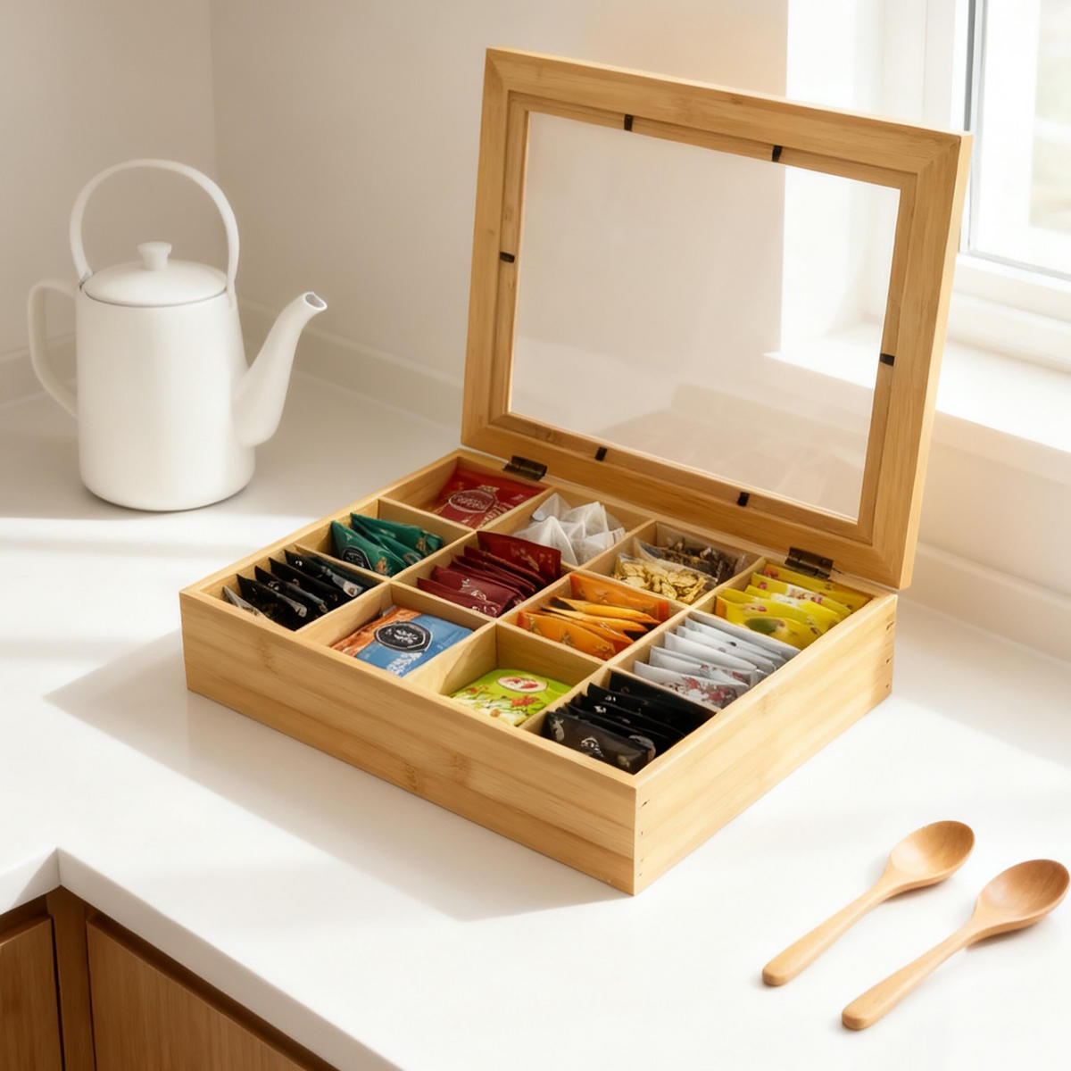 TEEBOX - Hellbraun, Holz/Kunststoff (28/9/23cm) - Relaxdays