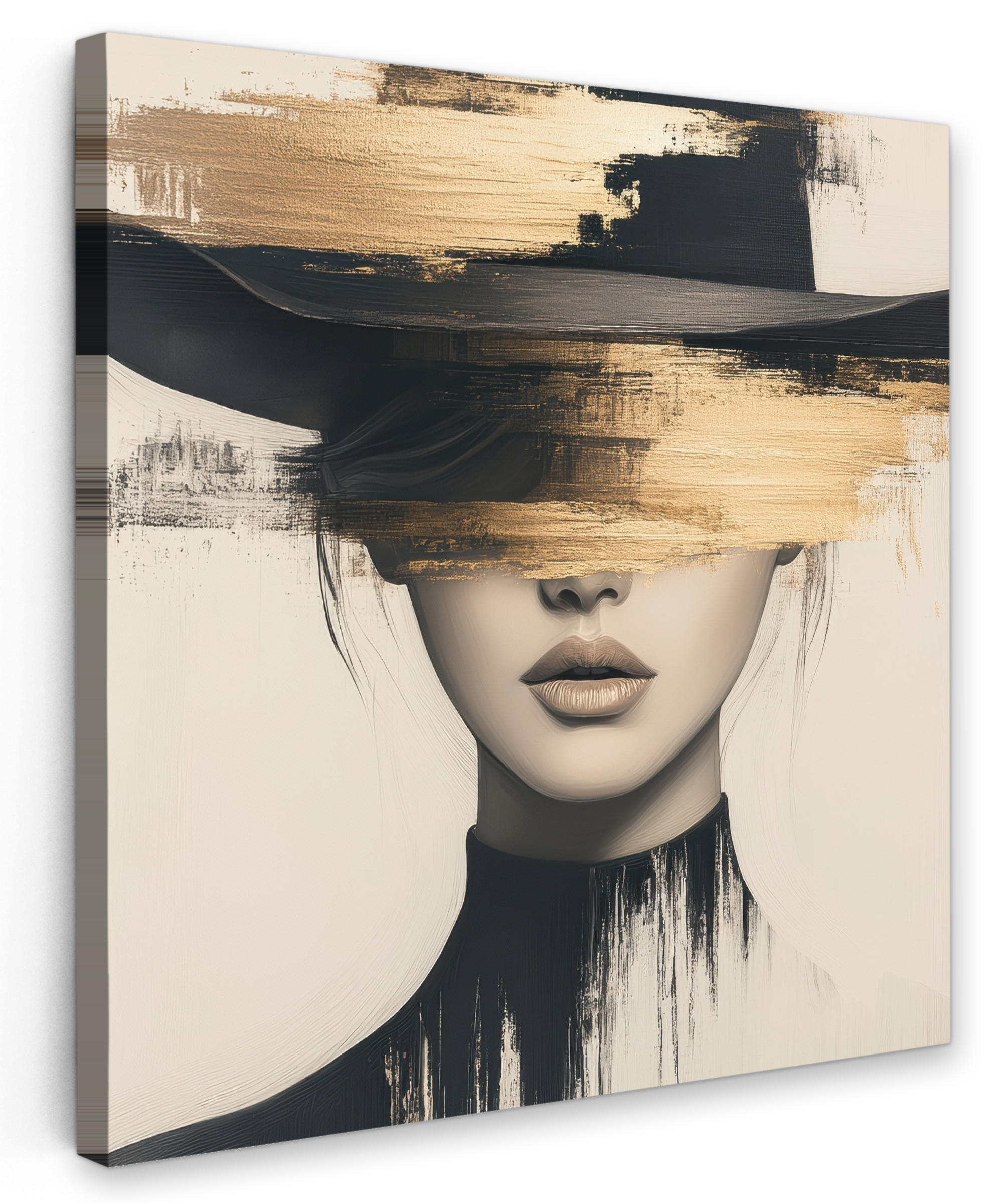 LEINWANDBILD Frau - Hut - Farbe 50x50 cm - Goldfarben, Textil (50/50cm) - MuchoWow